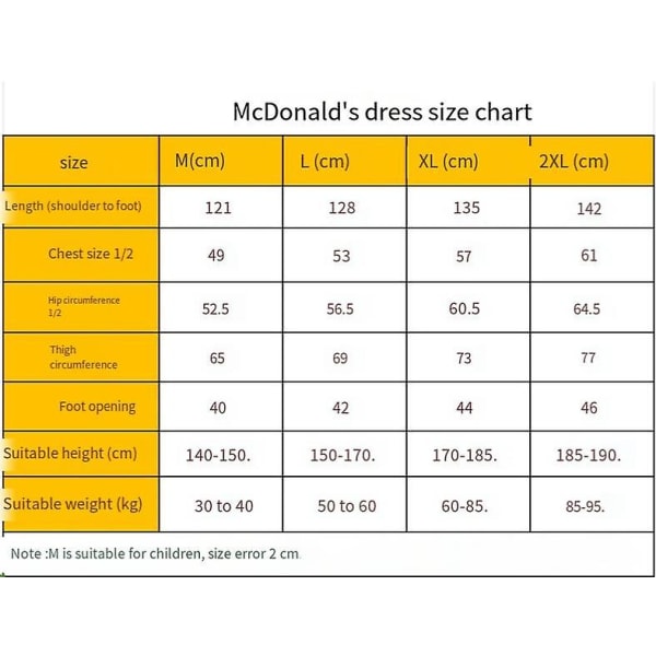 Mcdonald's Cosplay -asu Halloween Carnival Adult Yellow XXL