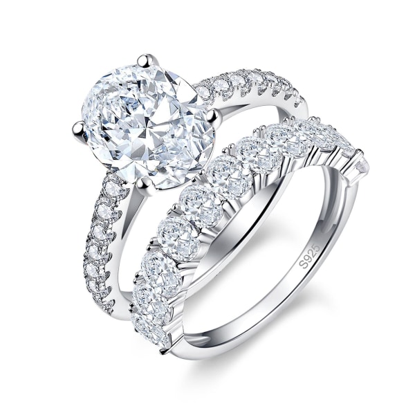 Mote 2 stykker ekte 925 sterling sølv ringer runde brude bryllup ring sett for kvinner Zirconia smykker silver 9