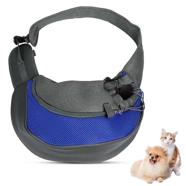 Pet Dog Sling Carrier, Andningsbar Mesh Pet Handsfree Sling Bag Sapphire L