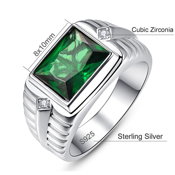 925 Sterling Silver Herrringar Hög kvalitet Smaragdvit Cubic Zirconia Vigselring Fyrkantig grön Zirkon Herrring silver 10