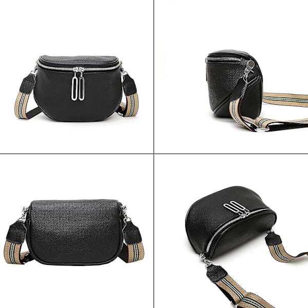 Svart Crossbody-väska kvinnors breda remmar Bröstväska i läder, axelväska, dam Fanny Pack, stilig elegant handväska, dam