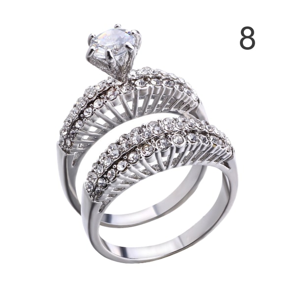 100 % ny jentes luksusforlovelse Ekteskapsforslag Diamantringer stableringsett Zirkonkrystall Rhinestone forslagsringsett 8