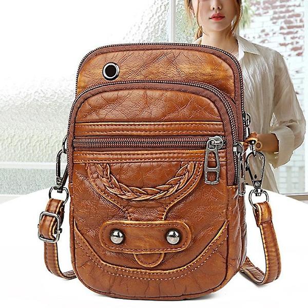 Pu Axelväska Dam Liten Väska Retro Mjukt Läder Messenger Bag Handväska Mobiltelefonplånbok brown