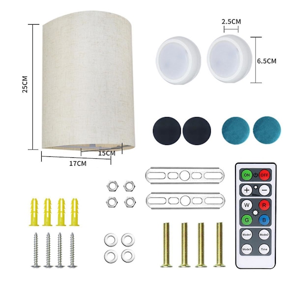 Uppladdningsbar vägglampa Magnetisk trådlös lampa RGB-färger Dimbar med linneskärm och fjärrkontroll, belysning 2s Creamy white