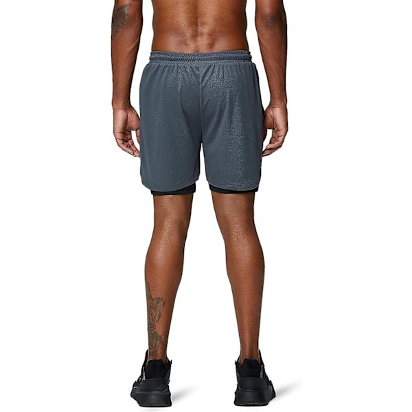 2 i 1 løbeshorts med telefonlomme Gym Workout Hurtigtørrende herreshorts 5 tommer Grå Grey X-Large