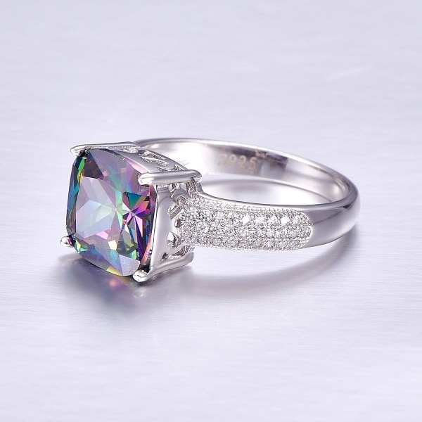 925 Sterling Silver Rainbow Topaz Cubic Zirconia Ring Örhängen Halsband Damsmycken ring 8.5