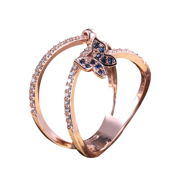 Mode fjärilsformad fingerring för kvinnor lyx roséguld färg smycken Zircon Twist 6