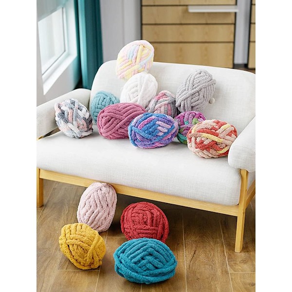 Tykt Strikket Chenillegarn til Håndlavede Tæpper, Supersoft Stort Jumbo Tæppegarn Mixed Rose