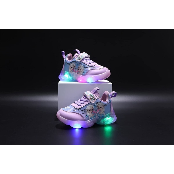 Elsa skor, prinsessa skor, tjejer lysande skor, barn ledde sneakers, pojkar tjejer lätt mesh tyg skor kors träning skor casual kids sneakers B Purple 24