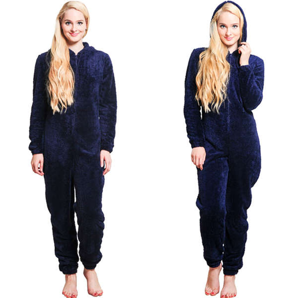 Kvinner Vår Høst Tidlig Vinter Hette Jumpsuit Ensfarget Kåpe Varm Tykk Ensfarge Uformell Romper Glidelås Up Lady Pyjamas White M