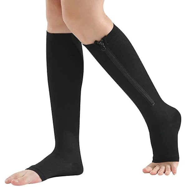 Lynlås kompressionsstrømper 2 par Zip Guard Hudbeskyttelse & åben tå kompression L/XL