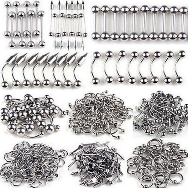 85 stk Tunge Øjenbryn Læbe Mave Navle Ring Rustfrit Stål Pierce Silver