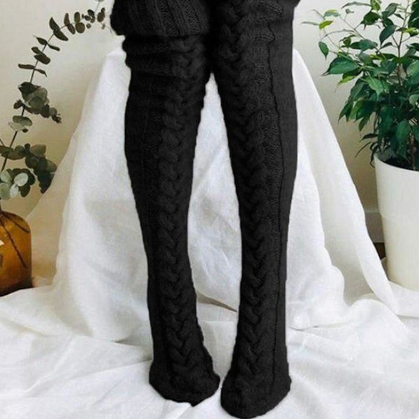 100 % uudenmuotiset lämpimät talven neulotut sukat Naisten yli polven pitkät reidet korkeat saappaat pehmeät sukat Black 85cm