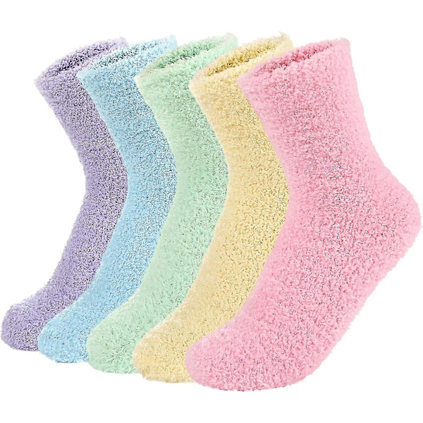 5 par kvinnor varma supermjuka plysch tofflor strumpor Vinter Fluffiga mikrofiber Crew strumpor Casual