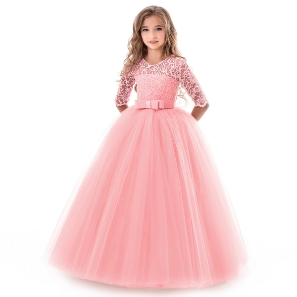 Blomma Flicka Spetsklänning för barn Bröllop Bridesmaid Pageant Party Prom Pink 140