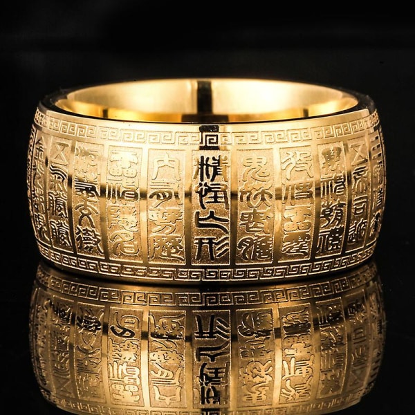 Buddhist Heart Sutra Titan stålring för män 10 mm bredd rund ring smycken present Gold 10