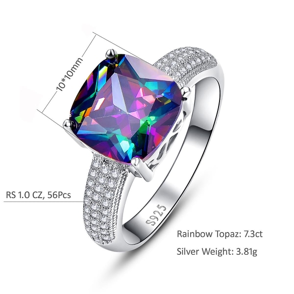 925 Sterling Silver Rainbow Topaz Cubic Zirconia Ring Örhängen Halsband Damsmycken ring 10