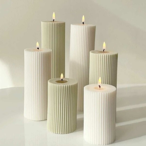 DIY Silikon Ljusform Ribbat Stearinljus vit white