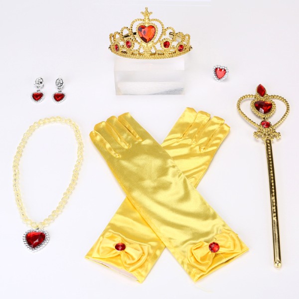 Prinsessapukeutumisasustaja Prinsessa Queen Wand ja Tiara Crown Dress Up Accessoarer Girl Set Gold