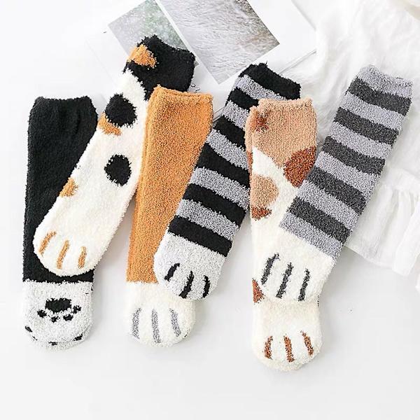 Söt tecknad katt tassrandiga strumpor - mjuka och varma fotsockor för dammode för tjejer, kreativa djurfingrar strumpa