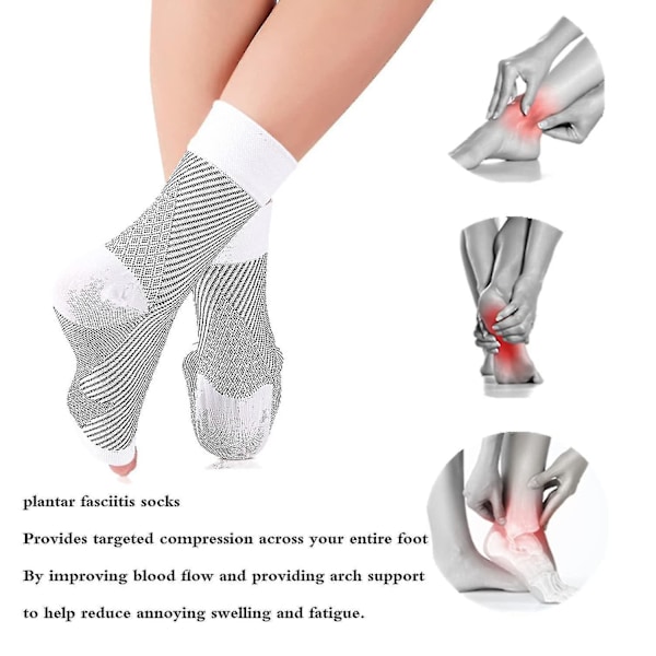 3 par neuropatistrumpor, lugnande strumpor för neuropati smärta, tendinit kompressionsstrumpor, plantar fasciit, neuropati - Vit - S M S M White -