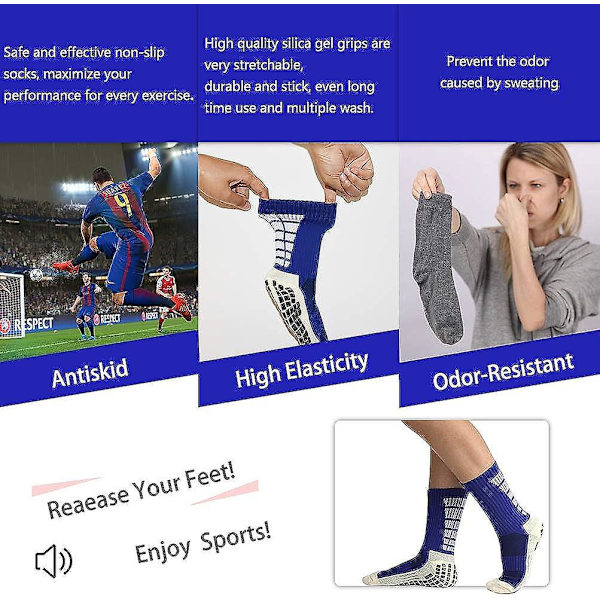 3 par halkfria sjukhusstrumpor, halkfria, halkfria sjukhusstrumpor med grepp för vuxna män kvinnor äldre 3 Pairs Blue