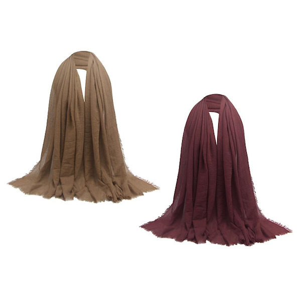 2 stk Rynkeskjerf for kvinner Crinkle Muslim Hijab-skjerf Langt omslagsskjerf