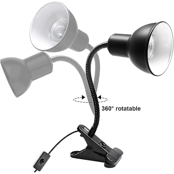 Skilpaddevarmelampe for reptiltank, skilpadde med 2 UVA UVB glødepærer baklampe justerbar 360 roterende klemme for skilpadde slange akvarium
