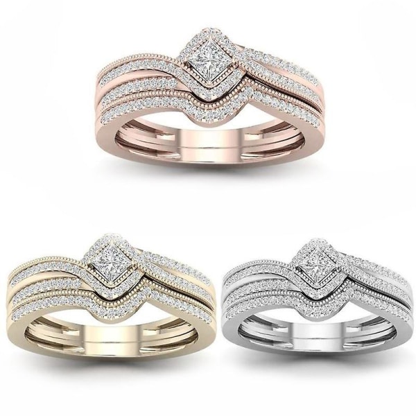 Full Diamond Mousserande Ringar För Kvinnor Pars Sweet Legering Smycken Bröllop Brud Gold CY603 7