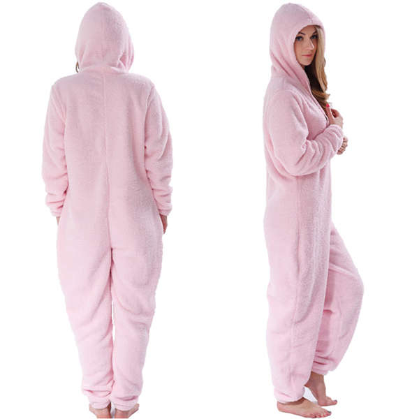 Kvinner Vår Høst Tidlig Vinter Hette Jumpsuit Ensfarget Kåpe Varm Tykk Ensfarge Uformell Romper Glidelås Up ady Pyjamas Pink L