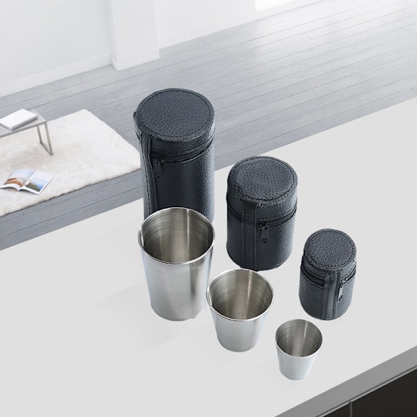 Rustfrit stålvinsglas sæt + 4 bærbare kopper 30/70/170 ml 70ml