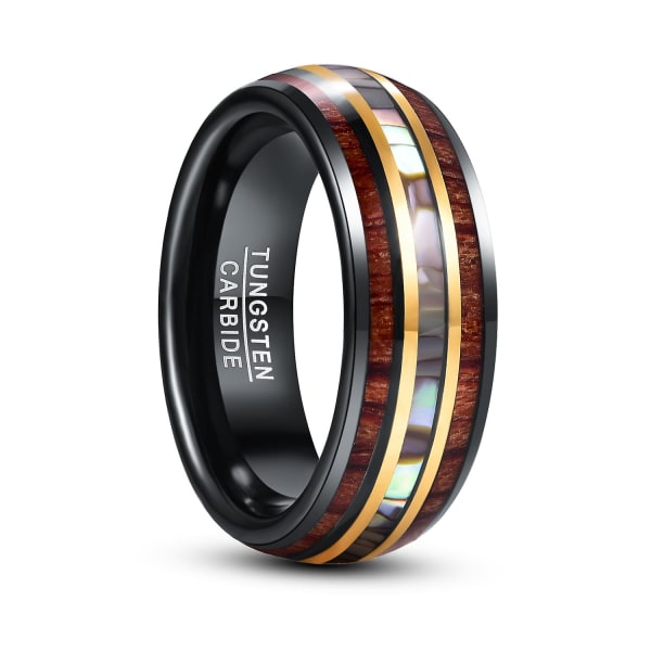 8 mm svart guld infällt träkorn Abalone Shell Tungsten Carbide Ring Herrmode Bröllopssmycken 11