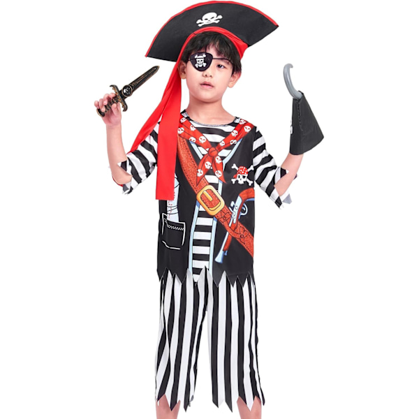 Piratdräkt för barn, maskeradkläder, festkläder, för pojkar och flickor Svart-vitt Svart-vitt 8-10 Jahre