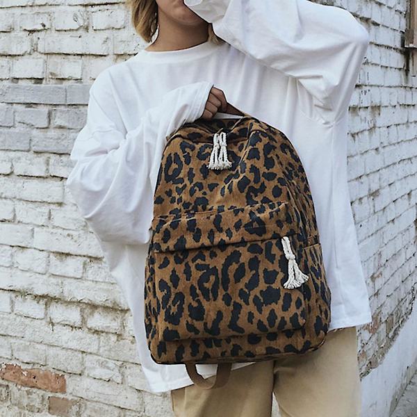 Kvinnor Flickor Ryggsäck Leopard Print Stor Kapacitet Dragkedja Mode för skolresor