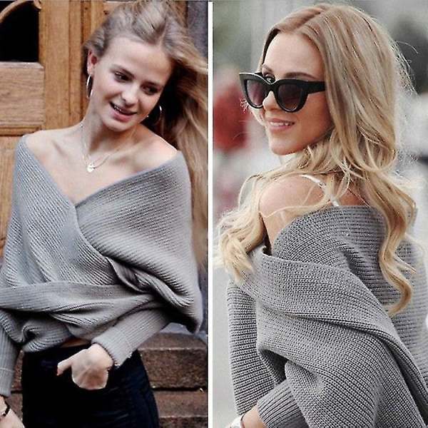 Kvinnor Stickad tröja Toppar Scarf Med ärm Wrap Vinter Varm Sjal Halsdukar DARK GREY