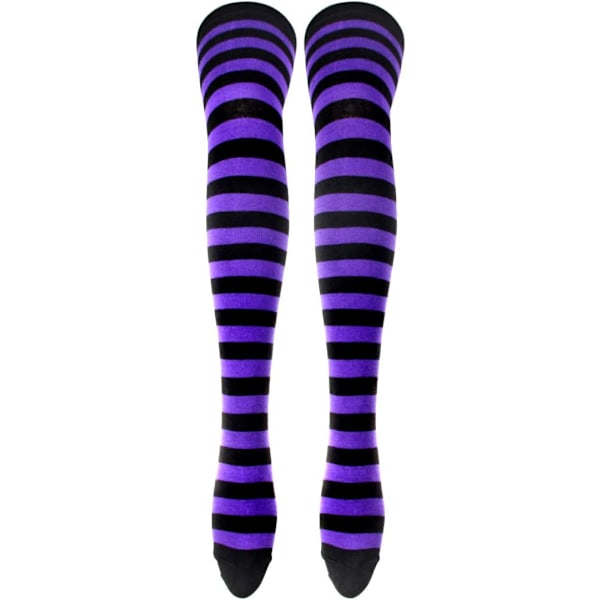 Långa Stickade Vantar Knähöga Randiga Strumpor Leggings Festdräkt Tillbehör 2 Par Set, Svart och Lila, One Size grå gray