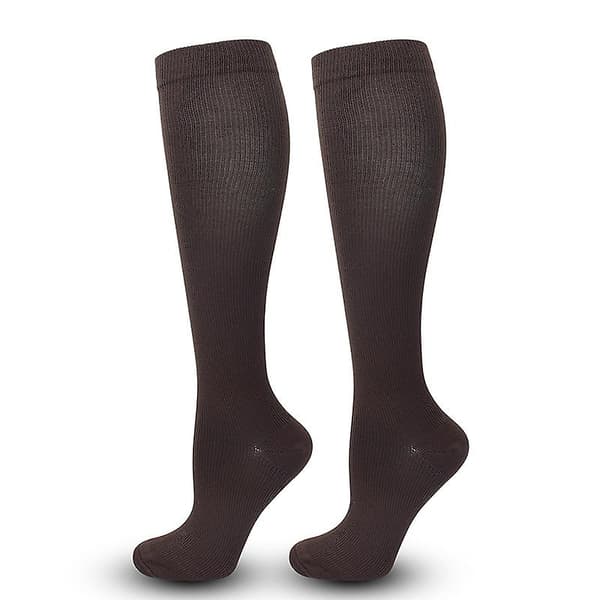 Herr Dam Slim Compression Strumpor Anti Fatigue Sport Pressure Solid Running Elastisk 1 Par L XL Coffee