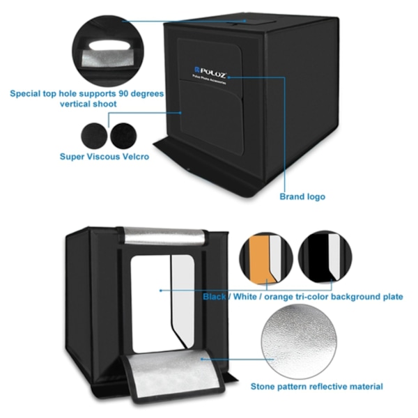 60cm Professionelt Telt til Fotografering / Lystelt - 3380LM Black Svart
