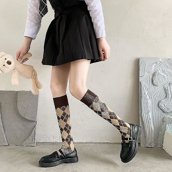 Japansk stil retro Rhombus mønster strømper/ forår sommer åndbar høj