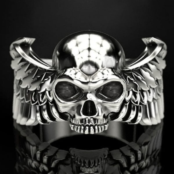 Skull Ring,gothic Skull Wings Ring För Män, Punk Grim Reaper Skeleton Head Ring,retro Hip Hop Demon Skull Halloween Ring För Pojkar Vintage Rock Skeleto Silver 9
