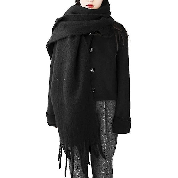 Stort tykt skjerf Fargerikt Cashmere Feel Oversized skjerf Teppe Mykt Stort ullsjal Tykt Vinter Varme Kvinner Black