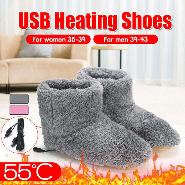 USB-lämmitteiset tossut talveen, sähkökengät, lämmitystyyny, pehmo, lämpimät sähkötossut, lämmitettävät pohjalliset, harmaa