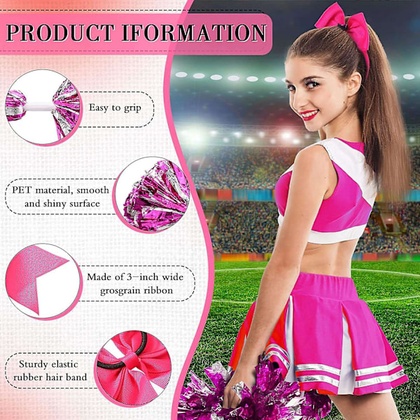 6 kpl 13 tuuman Cheerleading Poms ja iso rusetti, sopii tyttöjen Cheerleading Pomseihin, metalli Pomseihin ja