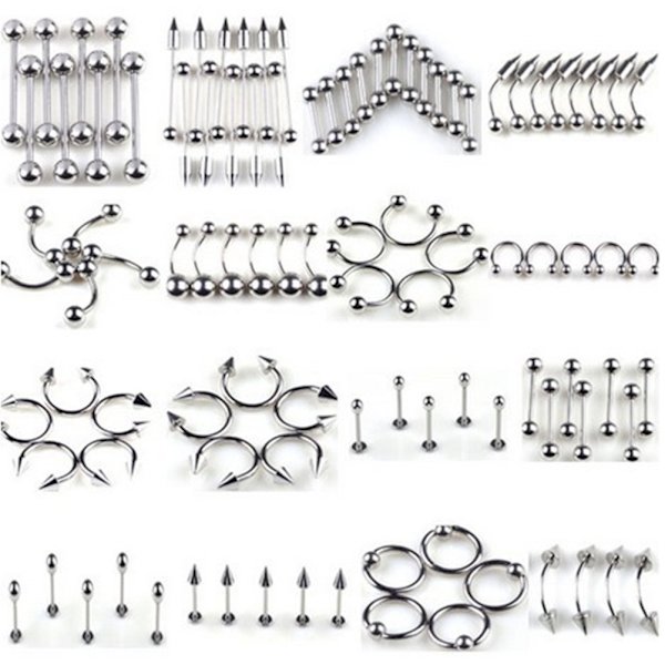 85st Tongue Eyebrow Lip Belly Navel Ring rostfritt stål Pierc Silver