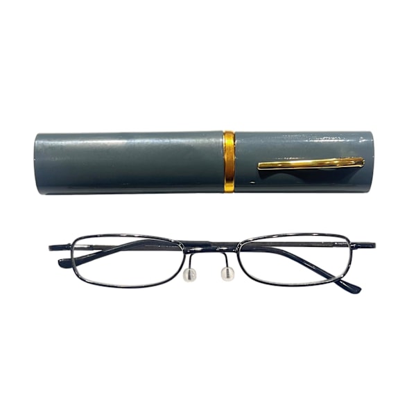 Läsglasögon 1.0-3.5 silver svart brun grå med fodral Blac Black Svart Styrka 3.5