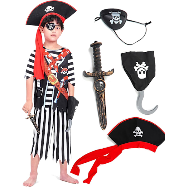 Piratdräkt för barn, maskeradkläder, festkläder, för pojkar och flickor Svart-vitt Svart-vitt 8-10 Jahre