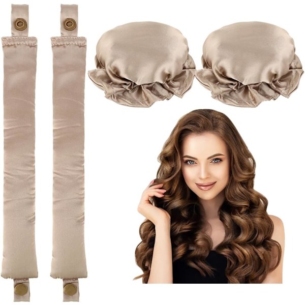 Sæt med hårruller og scrunchie i satin - krøl håret natten over Grå Grå