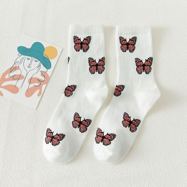 Kvinder Sokker Farverige Butterfly Ins Koreansk stil Mode Tidevand Trend Sød Dejlig japansk stil Bomuldssokker-1 2 Uniform code
