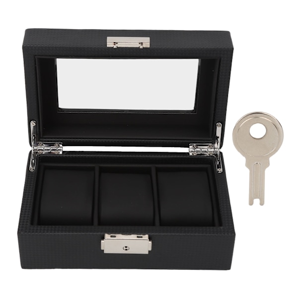 Watch med 3 spår Låsbar liten PU- watch Case med genomskinligt lock för män Damarmband Svart