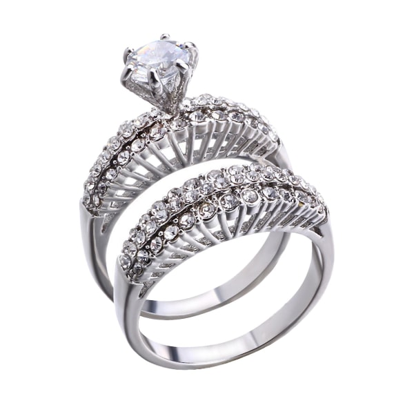 100 % ny flickas lyxförlovningsförlovning äktenskapsförslag Diamantringar set Zirkonkristall Rhinestone set 8